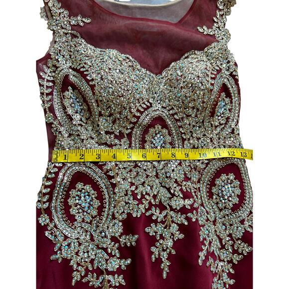 Amelia Couture Burgundy Beaded Evening Gown Formal Dress - Size 6 - Picture 7 of 16